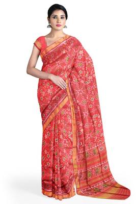 Red mulberry pure silk single ikkat  saree 1