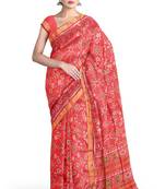 Red mulberry pure silk single ikkat  saree
