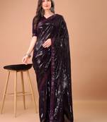 Purple georgette party wear embroidered saree with blouse fabric 