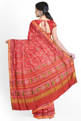 Red mulberry pure silk single ikkat  saree 2
