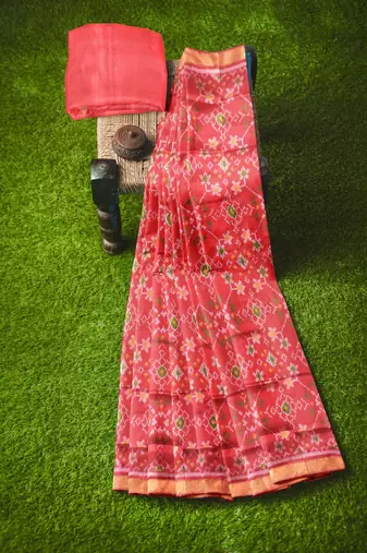 Red mulberry pure silk single ikkat  saree