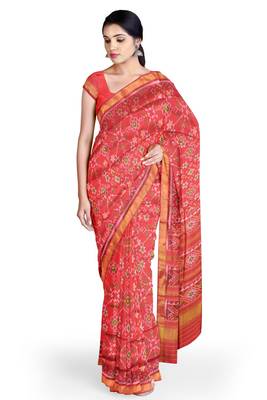 Red mulberry pure silk single ikkat  saree 5