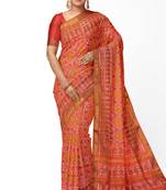 Orange mulberry pure silk single ikkat  saree