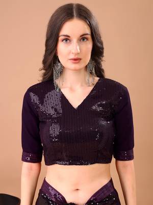 Purple georgette party wear embroidered saree with blouse fabric  4