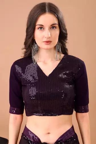 Purple georgette party wear embroidered saree with blouse fabric 