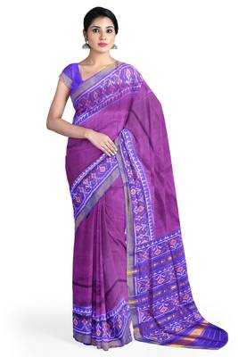 Blue and magenta mulberry pure silk single ikkat  saree 1