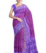 Blue and magenta mulberry pure silk single ikkat  saree