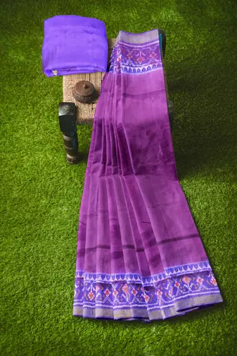 Blue and magenta mulberry pure silk single ikkat  saree