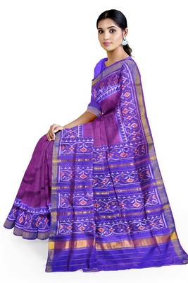 Blue and magenta mulberry pure silk single ikkat  saree 4