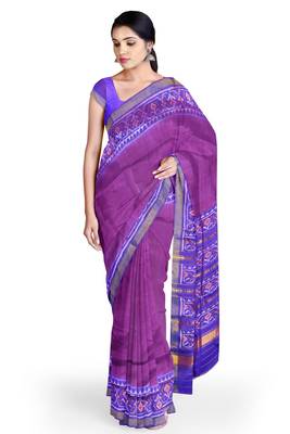 Blue and magenta mulberry pure silk single ikkat  saree 5
