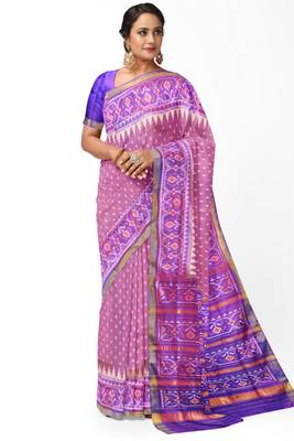 Purple mulberry pure silk single ikkat  saree 1