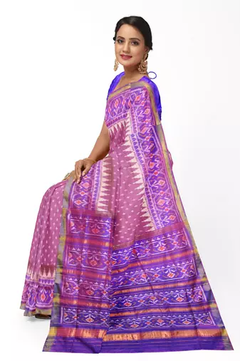 Purple mulberry pure silk single ikkat  saree