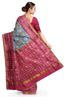 Pink and grey mulberry pure silk single ikkat  saree 2