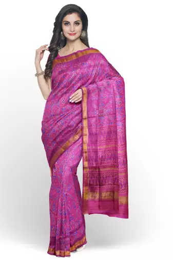 Magenta mulberry pure silk single ikkat  saree