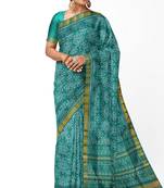 Sea green mulberry pure silk single ikkat  saree