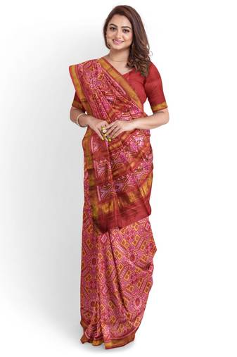 Maroon mulberry pure silk single ikkat  saree