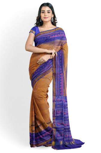 Blue and and and yellow mulberry pure silk single ikkat  saree