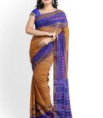 Blue and and and yellow mulberry pure silk single ikkat  saree