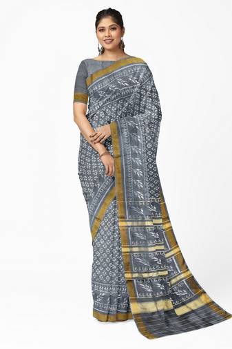 Gray mulberry pure silk single ikkat  saree