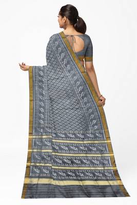 Gray mulberry pure silk single ikkat  saree 2