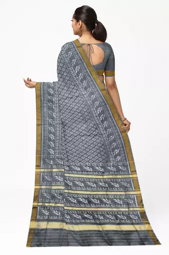 Gray mulberry pure silk single ikkat  saree