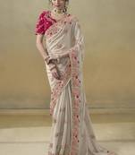 Chiku ice georgette party wear embroidered saree with blouse fabric 