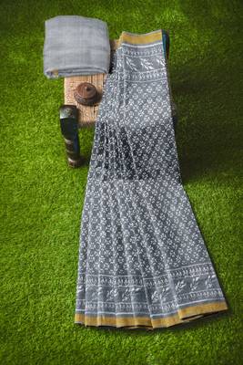 Gray mulberry pure silk single ikkat  saree 3
