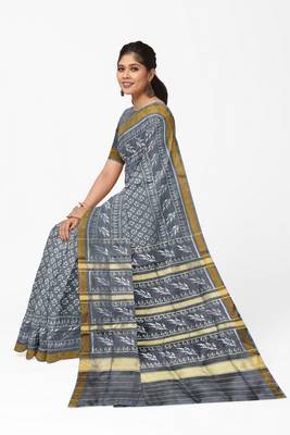 Gray mulberry pure silk single ikkat  saree 4
