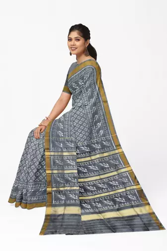 Gray mulberry pure silk single ikkat  saree