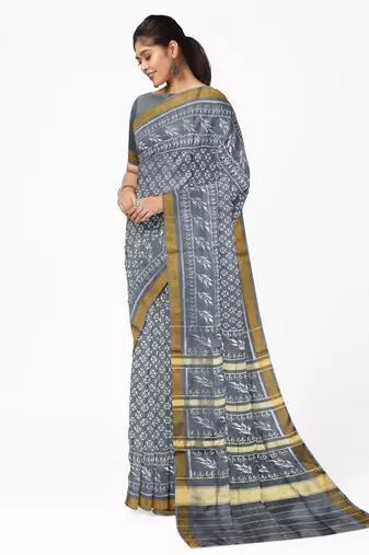Gray mulberry pure silk single ikkat  saree