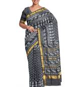 Black mulberry pure silk single ikkat  saree