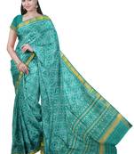 Sea green mulberry pure silk single ikkat  saree