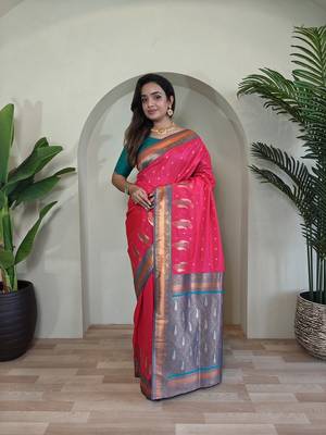 Rani Pink Kanchipuram Paithani Art Silk Saree 2