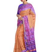 Purple and yellow mulberry pure silk single ikkat  saree