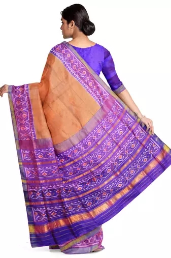 Purple and yellow mulberry pure silk single ikkat  saree