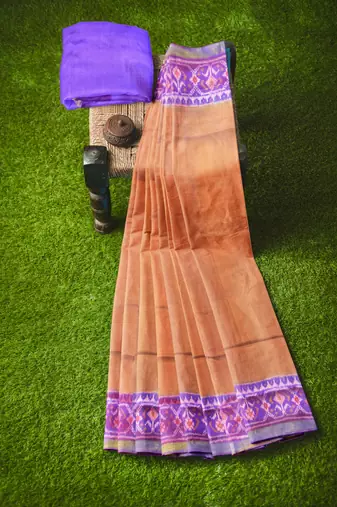 Purple and yellow mulberry pure silk single ikkat  saree