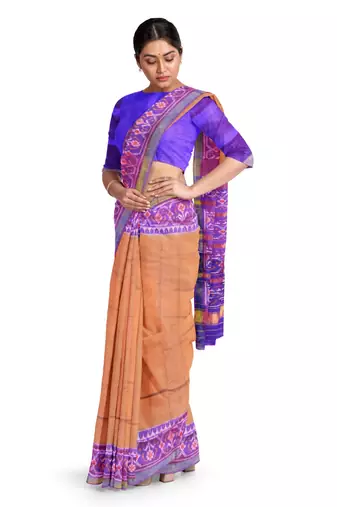 Purple and yellow mulberry pure silk single ikkat  saree