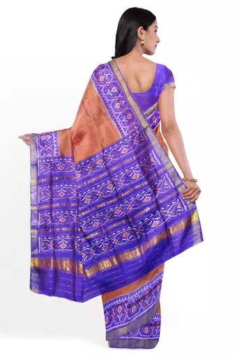 Purple and yellow mulberry pure silk single ikkat  saree