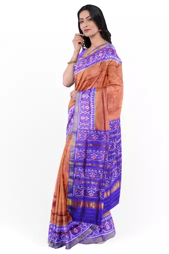 Purple and yellow mulberry pure silk single ikkat  saree