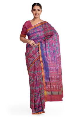 Magenta mulberry pure silk single ikkat  saree 1