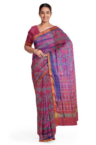 Magenta mulberry pure silk single ikkat  saree