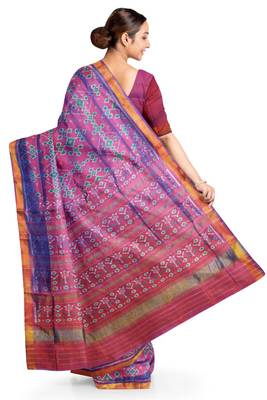Magenta mulberry pure silk single ikkat  saree 2
