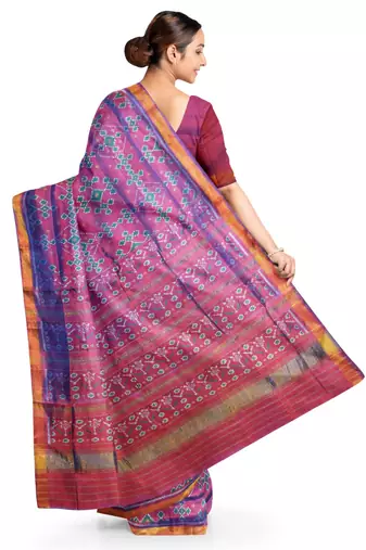 Magenta mulberry pure silk single ikkat  saree