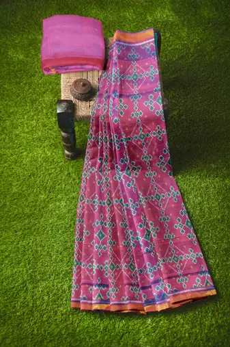 Magenta mulberry pure silk single ikkat  saree
