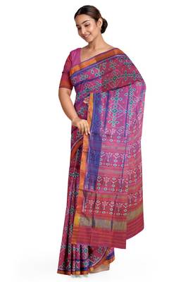 Magenta mulberry pure silk single ikkat  saree 4