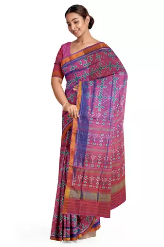 Magenta mulberry pure silk single ikkat  saree