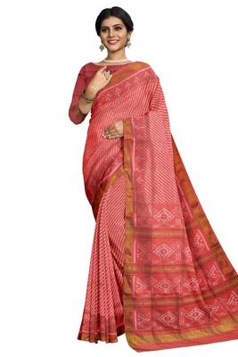 Baby pink mulberry pure silk single ikkat  saree 1