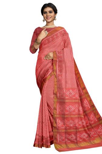 Baby pink mulberry pure silk single ikkat  saree