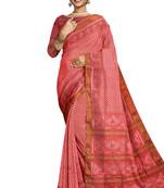 Baby pink mulberry pure silk single ikkat  saree
