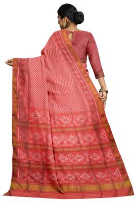 Baby pink mulberry pure silk single ikkat  saree 2